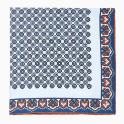 Light Blue Hand-Printed Silk Pocket Square Small Flower Pattern