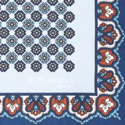 Light Blue Hand-Printed Silk Pocket Square Small Flower Pattern
