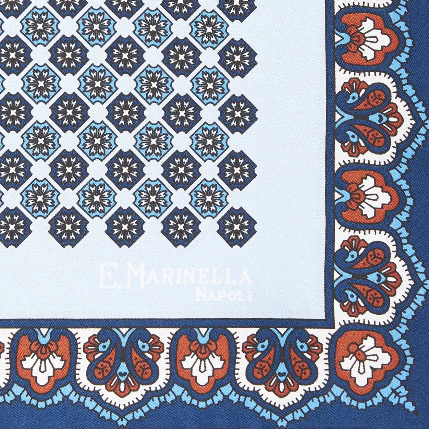 Light Blue Hand-Printed Silk Pocket Square Small Flower Pattern