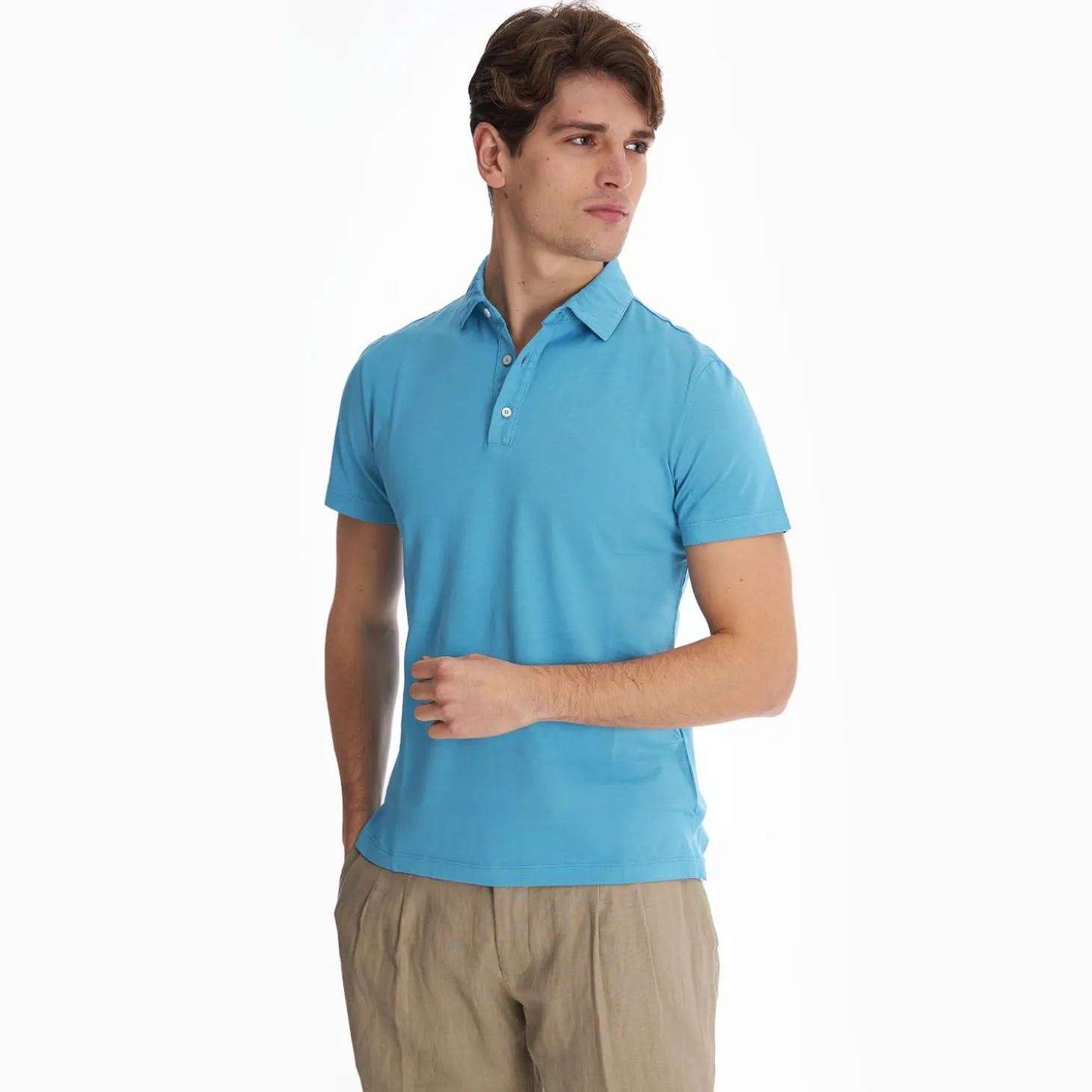 Light Blue Jersey Short Sleeve Polo Shirt