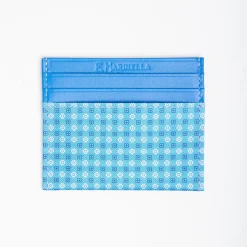 Light Blue Leather And Silk Credit Card Holder - 5 Compartments