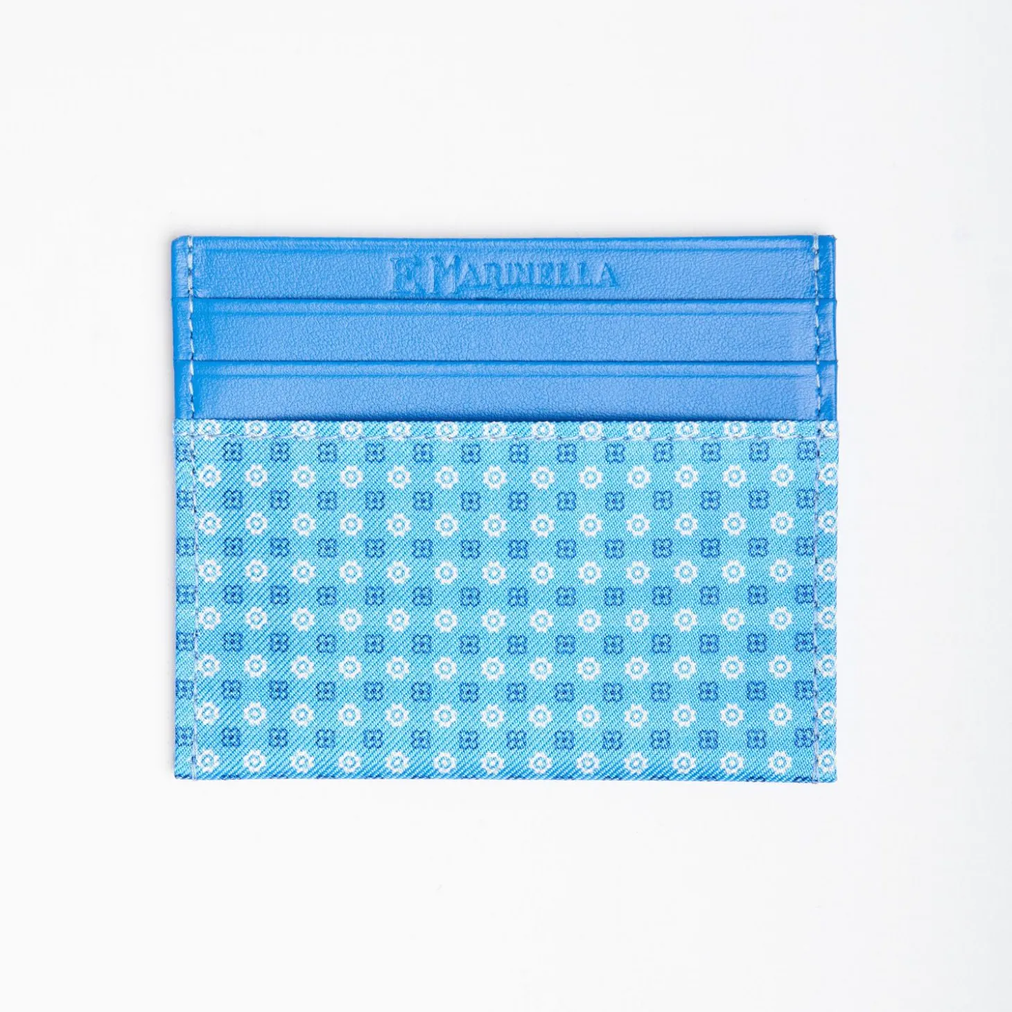 Light Blue Leather And Silk Credit Card Holder - 5 Compartments
