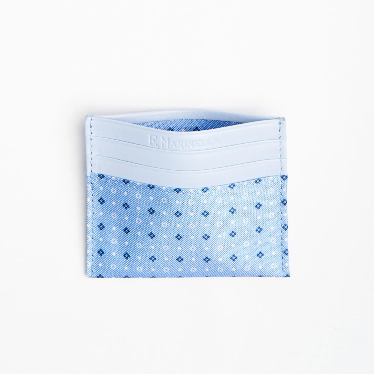 Light Blue Leather And Silk Credit Card Holder - 5 Compartments