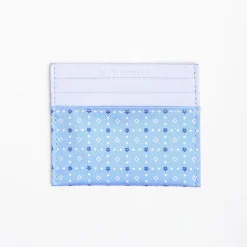 Light Blue Leather And Silk Credit Card Holder - 5 Compartments