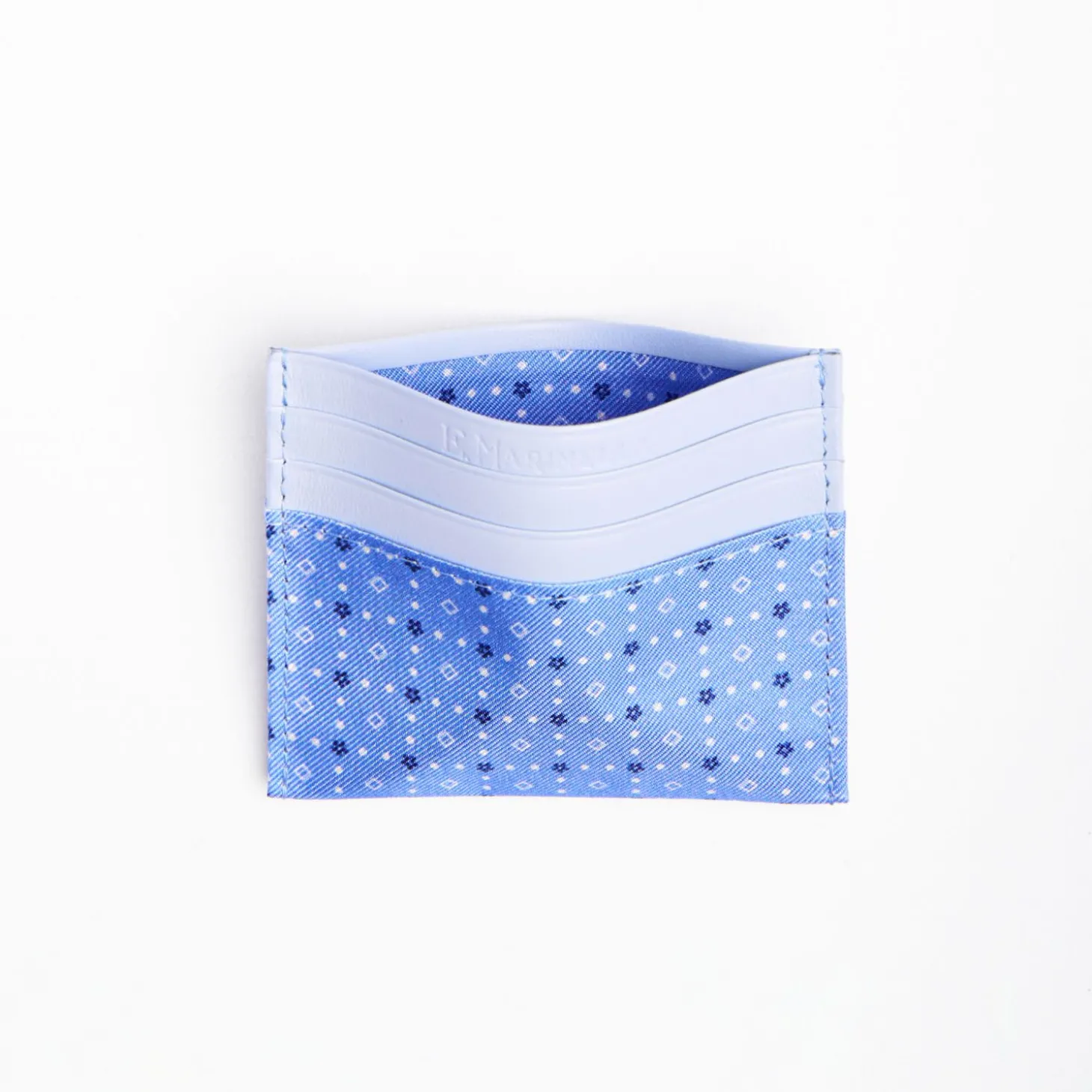 Light Blue Leather And Silk Credit Card Holder - 5 Compartments