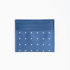 Light Blue Leather And Silk Credit Card Holder - 5 Compartments