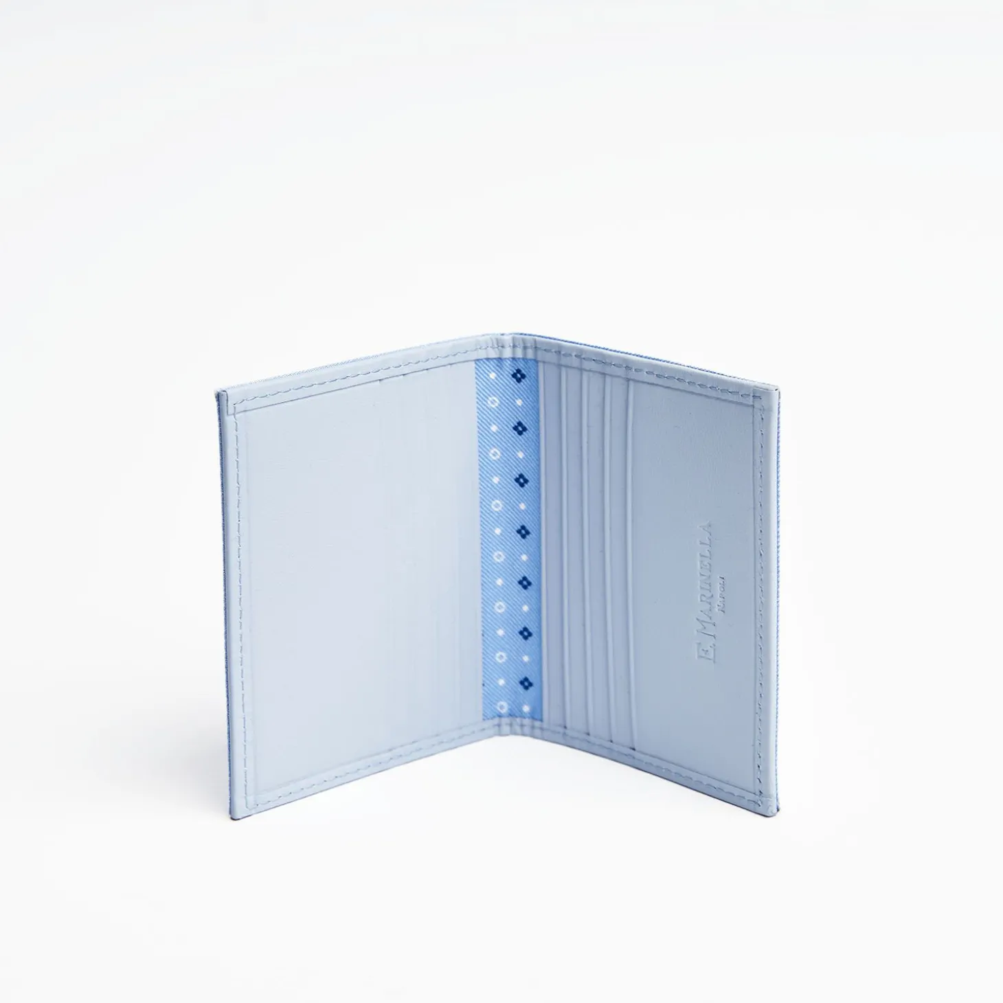 Light Blue Leather Folding Card Holder - 10 Compartments