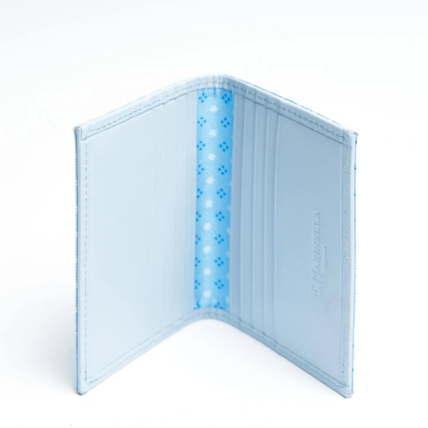 Light Blue Leather Folding Card Holder - 10 Compartments