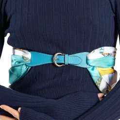 Light Blue Leather Scarf-Buckle