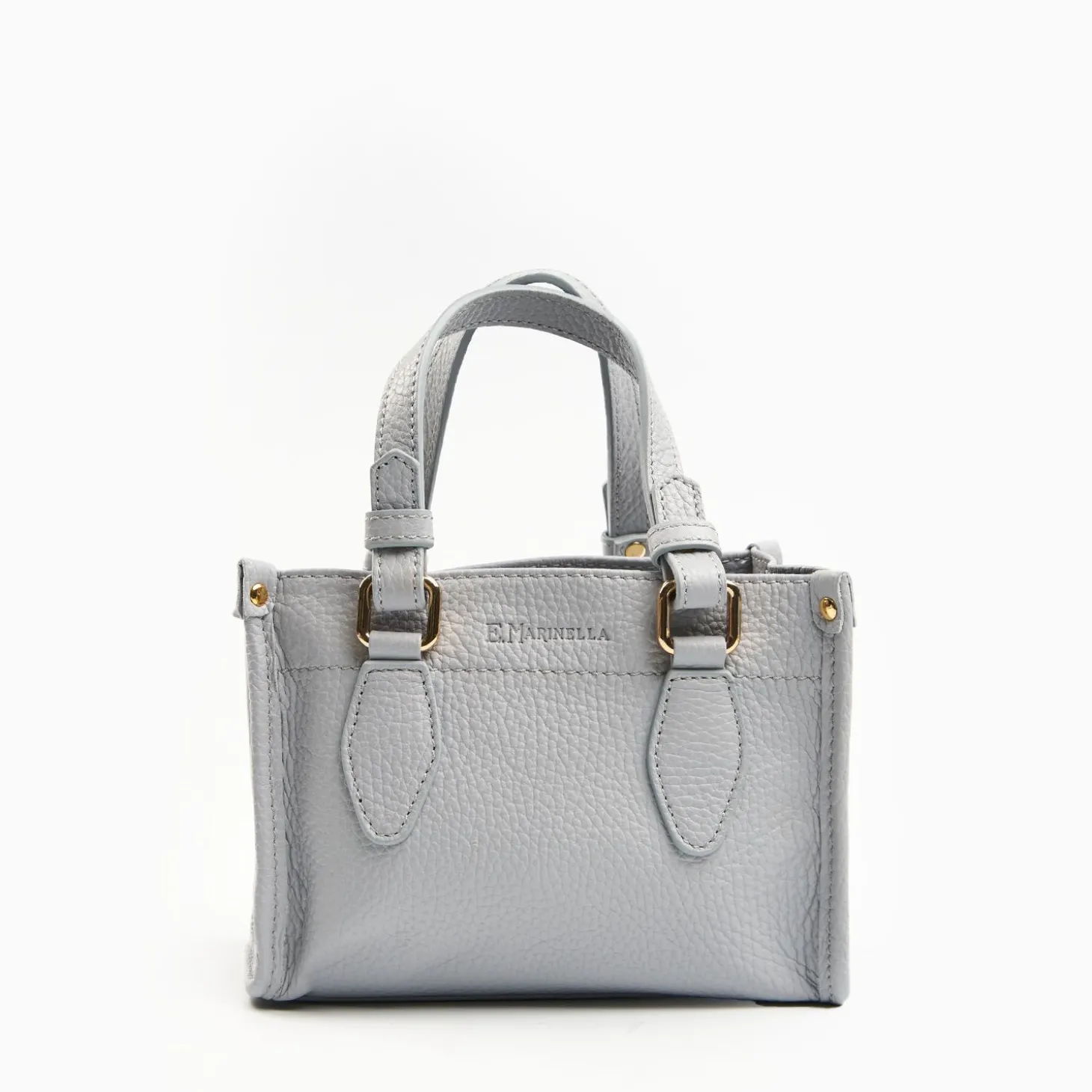 Light Blue Mini Shopping Bag In Hammered Leather
