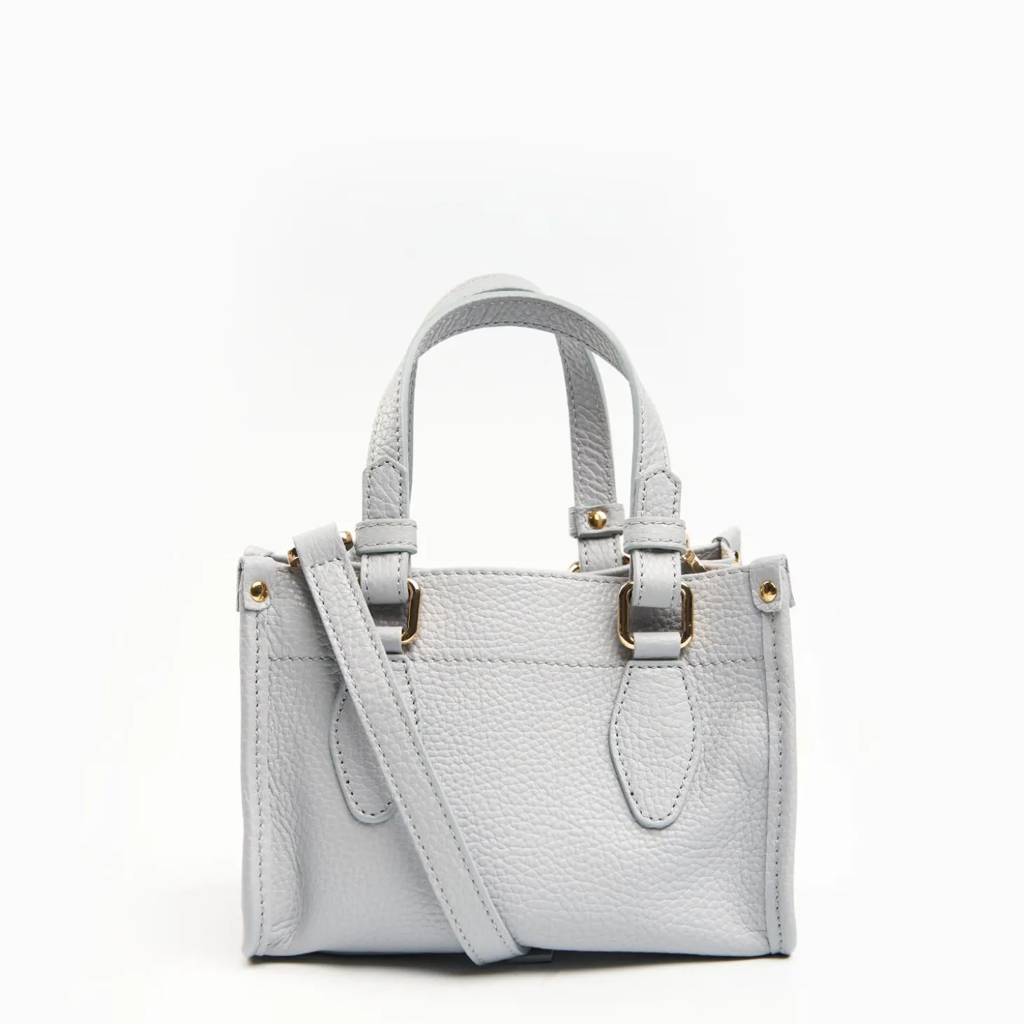 Light Blue Mini Shopping Bag In Hammered Leather