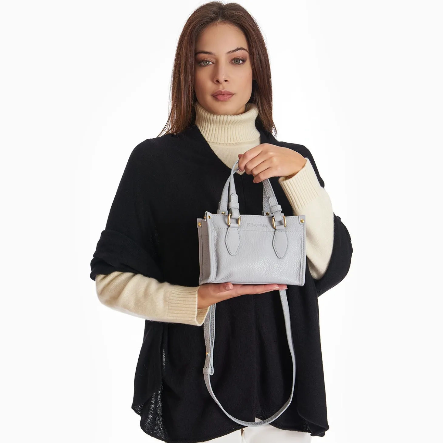 Light Blue Mini Shopping Bag In Hammered Leather