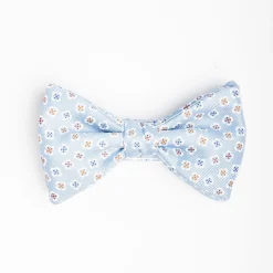 Light Blue Pre-Knotted Bowtie - Small Flower Pattern