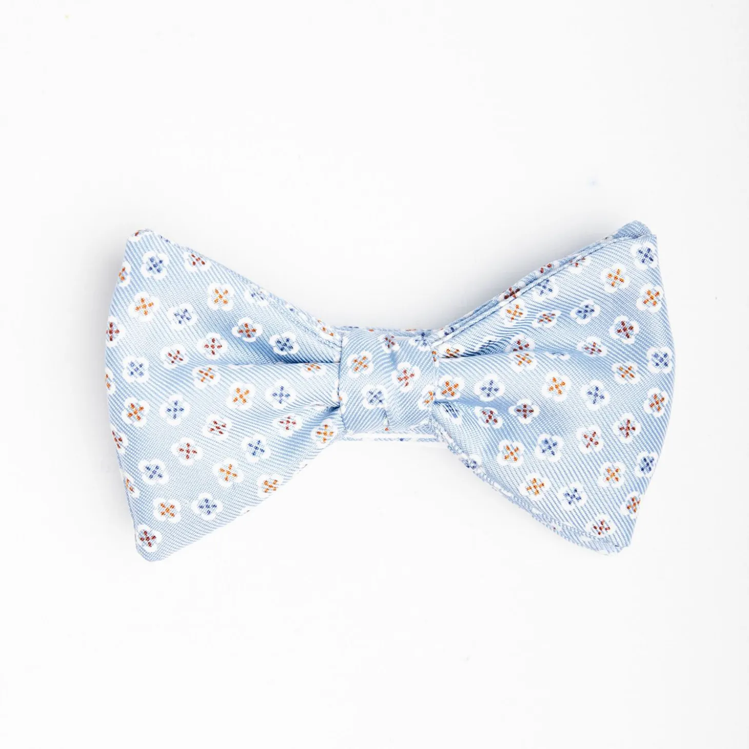 Light Blue Pre-Knotted Bowtie - Small Flower Pattern