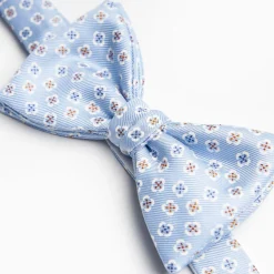 Light Blue Pre-Knotted Bowtie - Small Flower Pattern