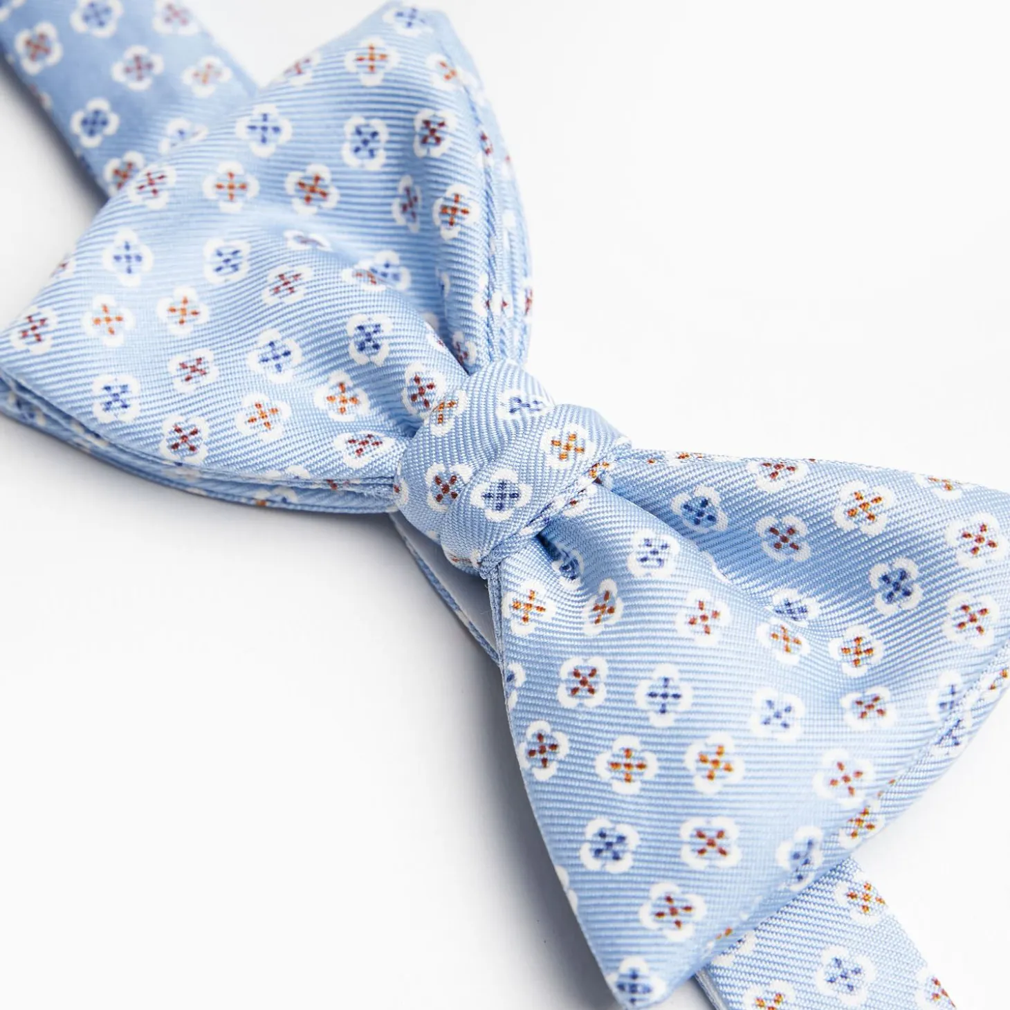 Light Blue Pre-Knotted Bowtie - Small Flower Pattern
