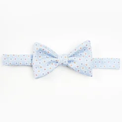 Light Blue Pre-Knotted Bowtie - Small Flower Pattern