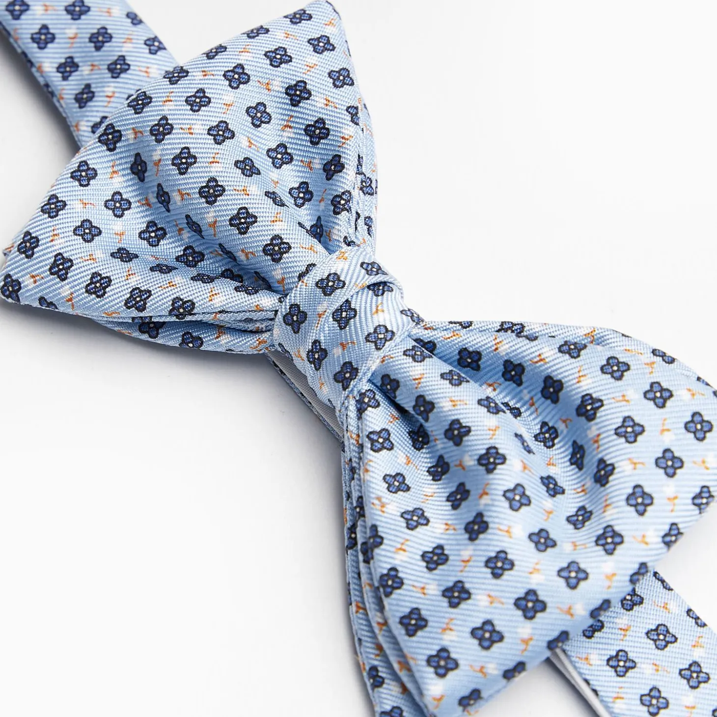 Light Blue Pre-Knotted Bowtie - Small Flower Pattern