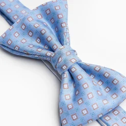 Light Blue Pre-Knotted Bowtie - Small Geometric Pattern