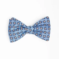 Light Blue Pre-Knotted Bowtie Small Flower Pattern