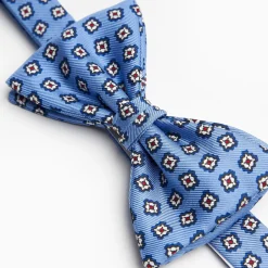 Light Blue Pre-Knotted Bowtie Small Flower Pattern