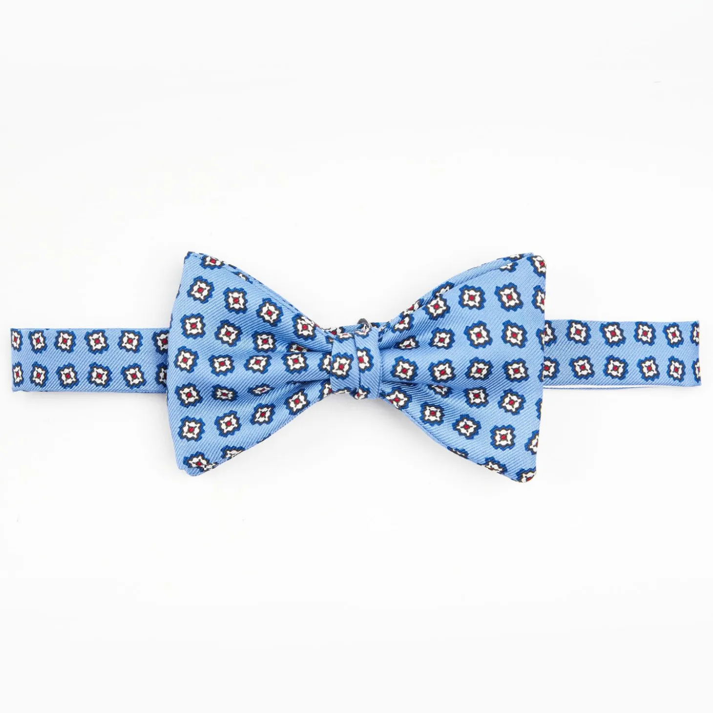 Light Blue Pre-Knotted Bowtie Small Flower Pattern