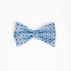 Light Blue Pre-Knotted Silk Bowtie - Small Flower Pattern