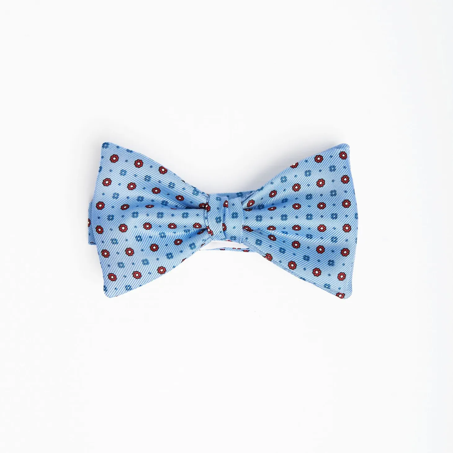 Light Blue Pre-Knotted Silk Bowtie - Small Flower Pattern