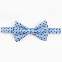 Light Blue Pre-Knotted Silk Bowtie - Small Flower Pattern