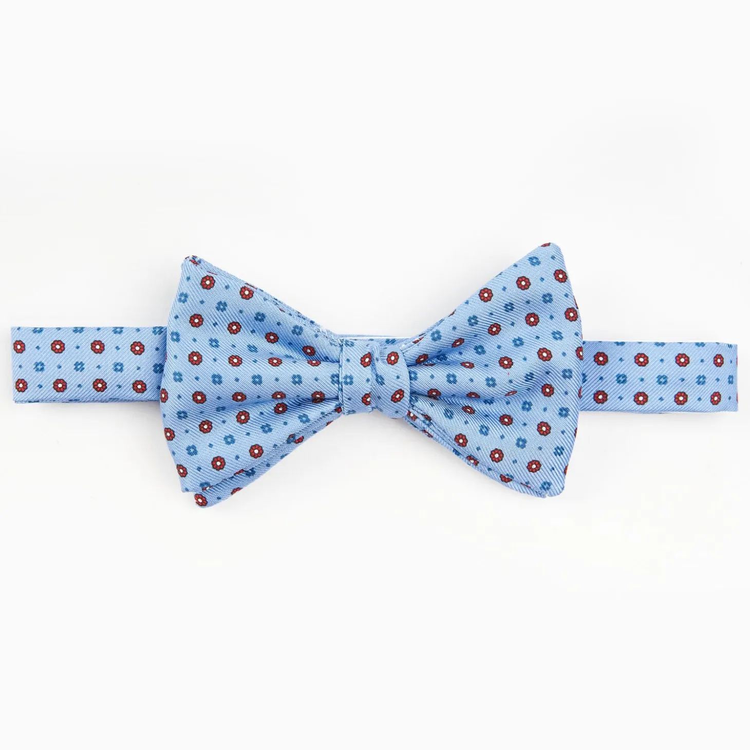 Light Blue Pre-Knotted Silk Bowtie - Small Flower Pattern