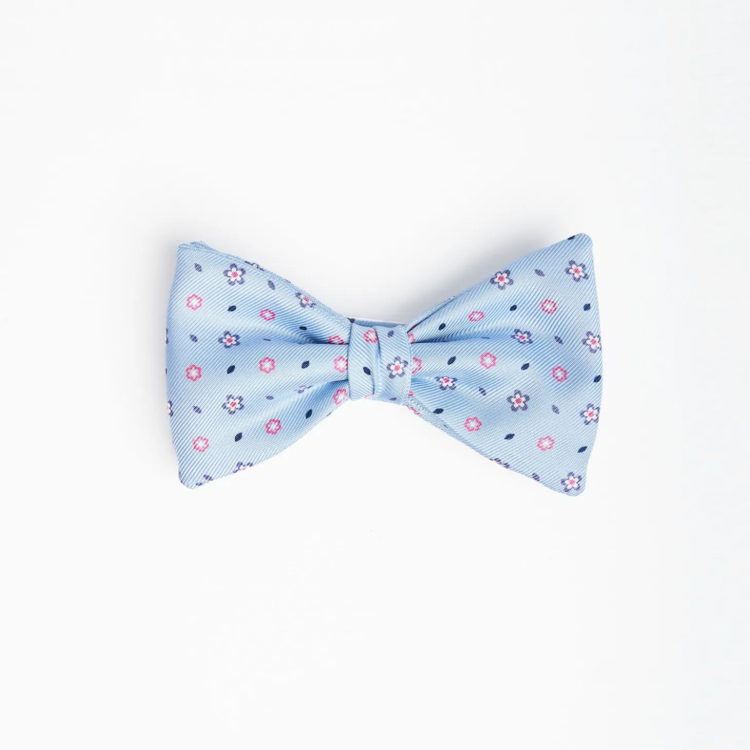 Light Blue Pre-Knotted Silk Bowtie - Small Flower Pattern
