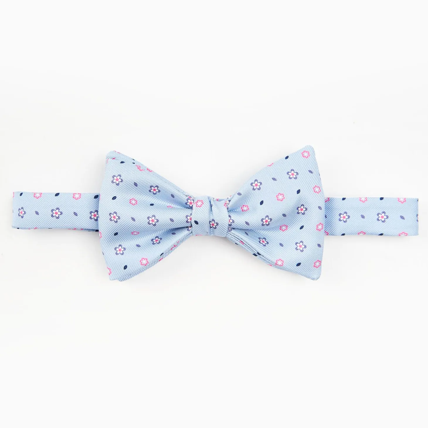 Light Blue Pre-Knotted Silk Bowtie - Small Flower Pattern