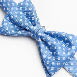 Light Blue Pre-Knotted Silk Bowtie - Small Flower Pattern