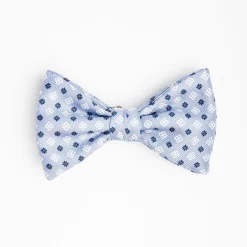 Light Blue Pre-Knotted Silk Bowtie - Small Flower Pattern