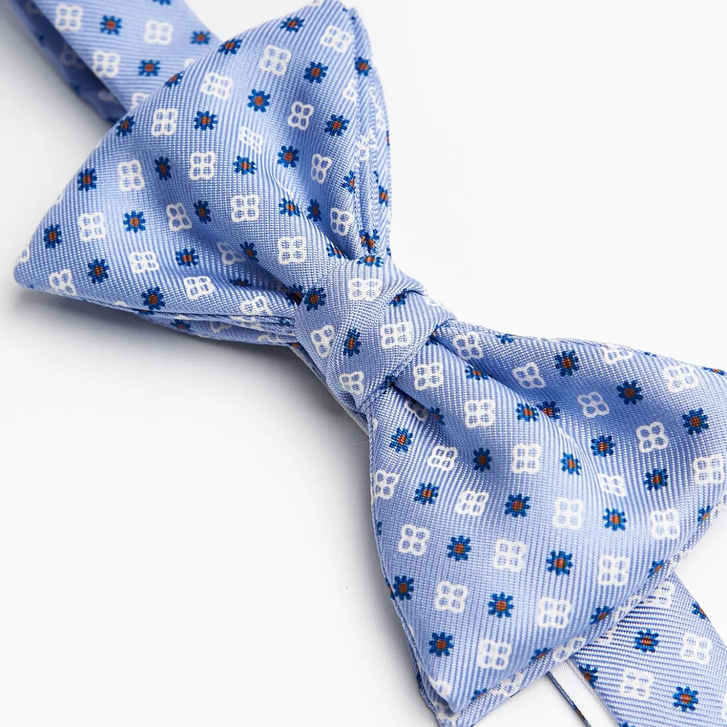 Light Blue Pre-Knotted Silk Bowtie - Small Flower Pattern