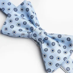 Light Blue Pre-Knotted Silk Bowtie- Small Geometric Pattern