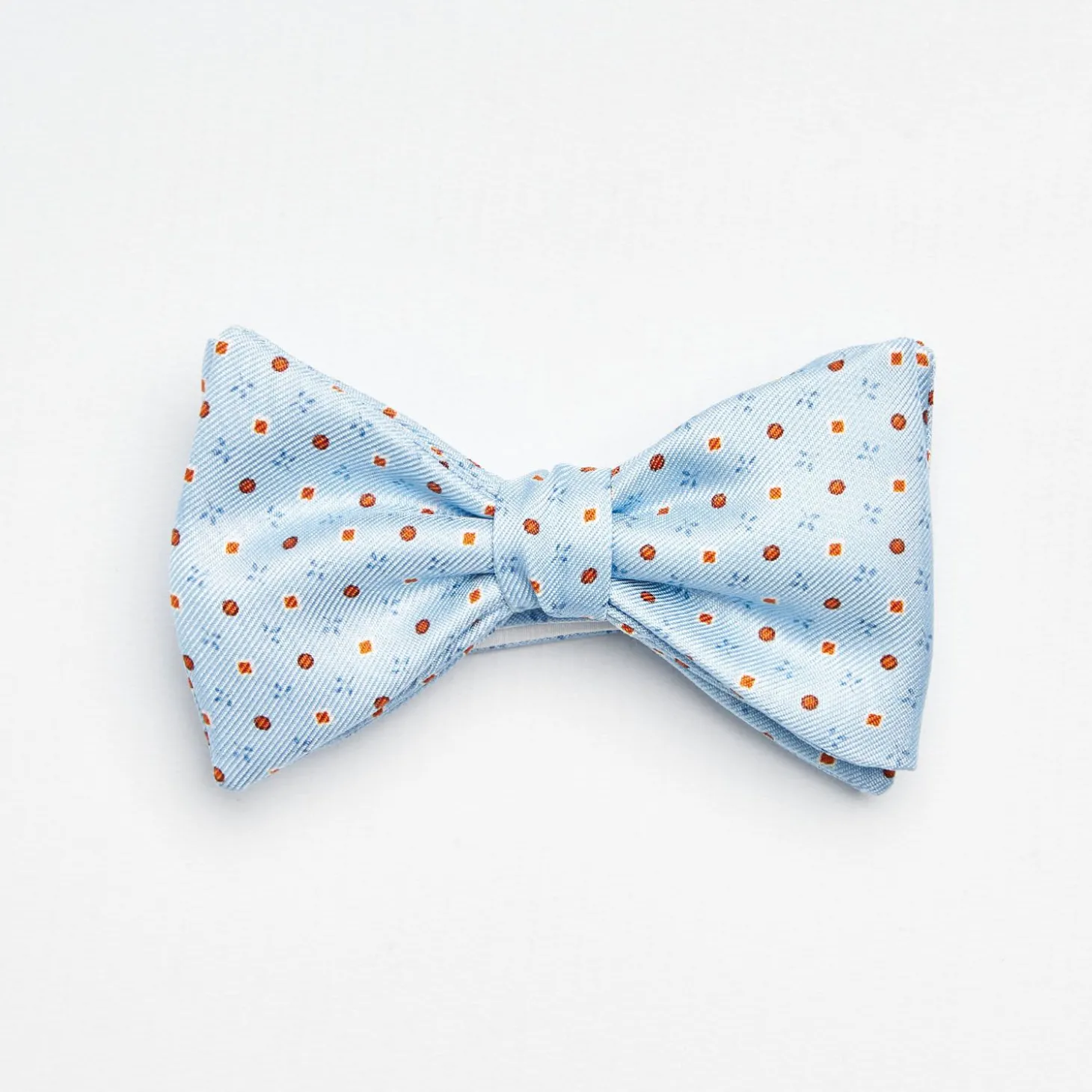 Light Blue Pre-Knotted Silk Bowtie- Small Flower Pattern