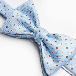 Light Blue Pre-Knotted Silk Bowtie- Small Flower Pattern