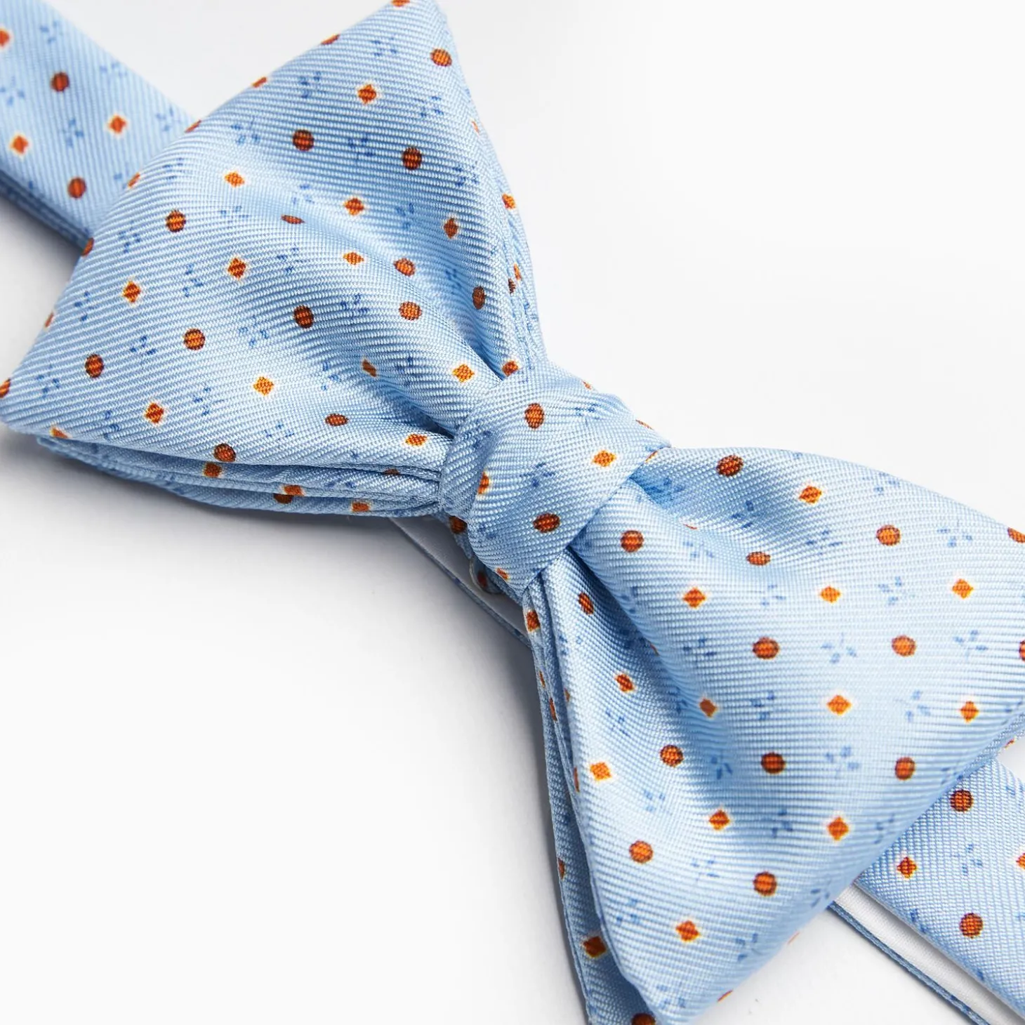 Light Blue Pre-Knotted Silk Bowtie- Small Flower Pattern
