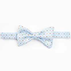 Light Blue Pre-Knotted Silk Bowtie- Small Flower Pattern