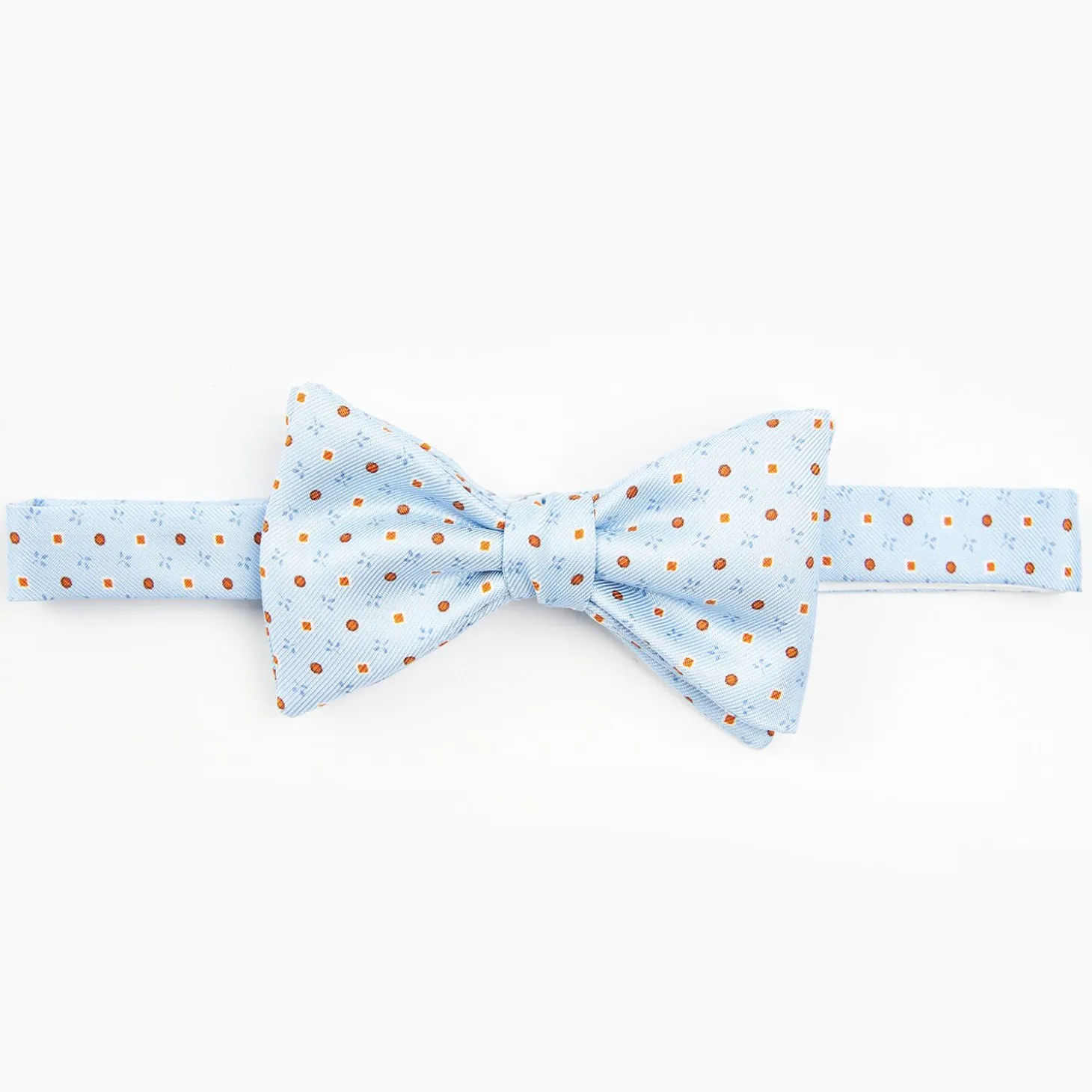 Light Blue Pre-Knotted Silk Bowtie- Small Flower Pattern