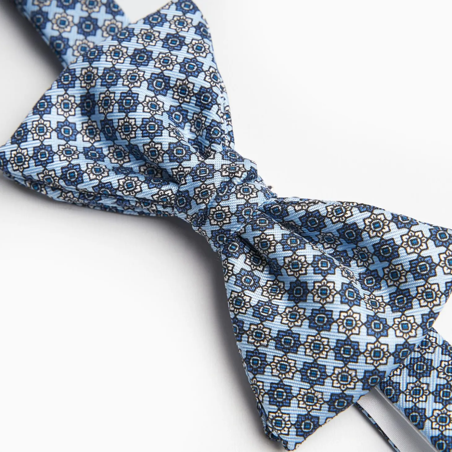 Light Blue Pre-Knotted Silk Bowtie- Large Flower Pattern