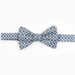 Light Blue Pre-Knotted Silk Bowtie- Large Flower Pattern