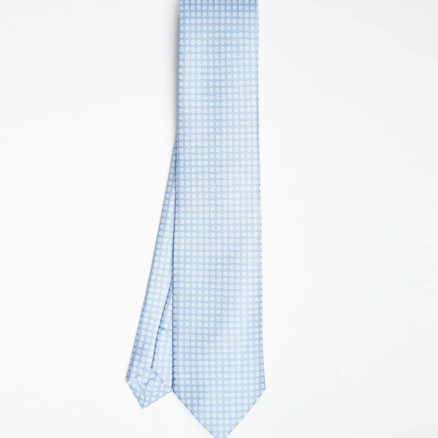 Light Blue Sartorial Classic Silk Tie Small Flower Pattern