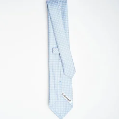 Light Blue Sartorial Classic Silk Tie Small Flower Pattern