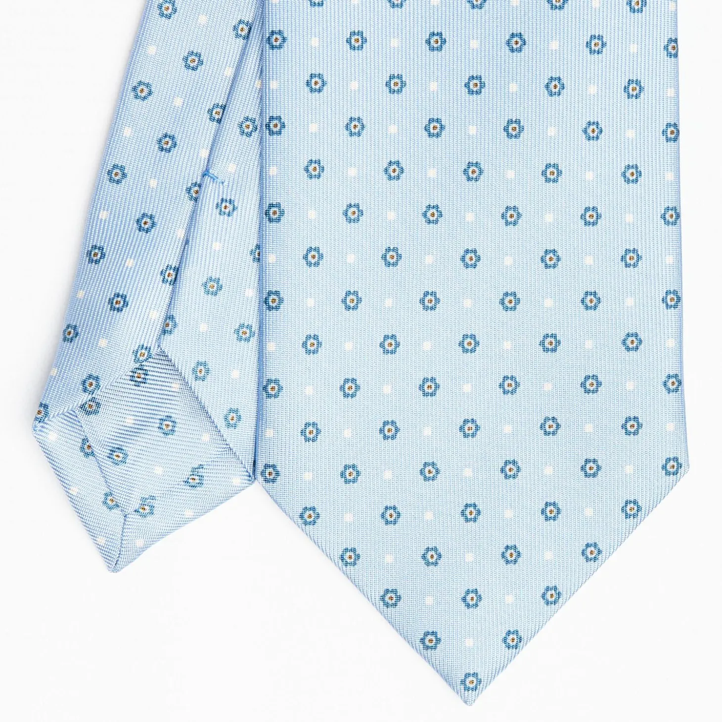 Light Blue Sartorial Classic Silk Tie Small Flower Pattern