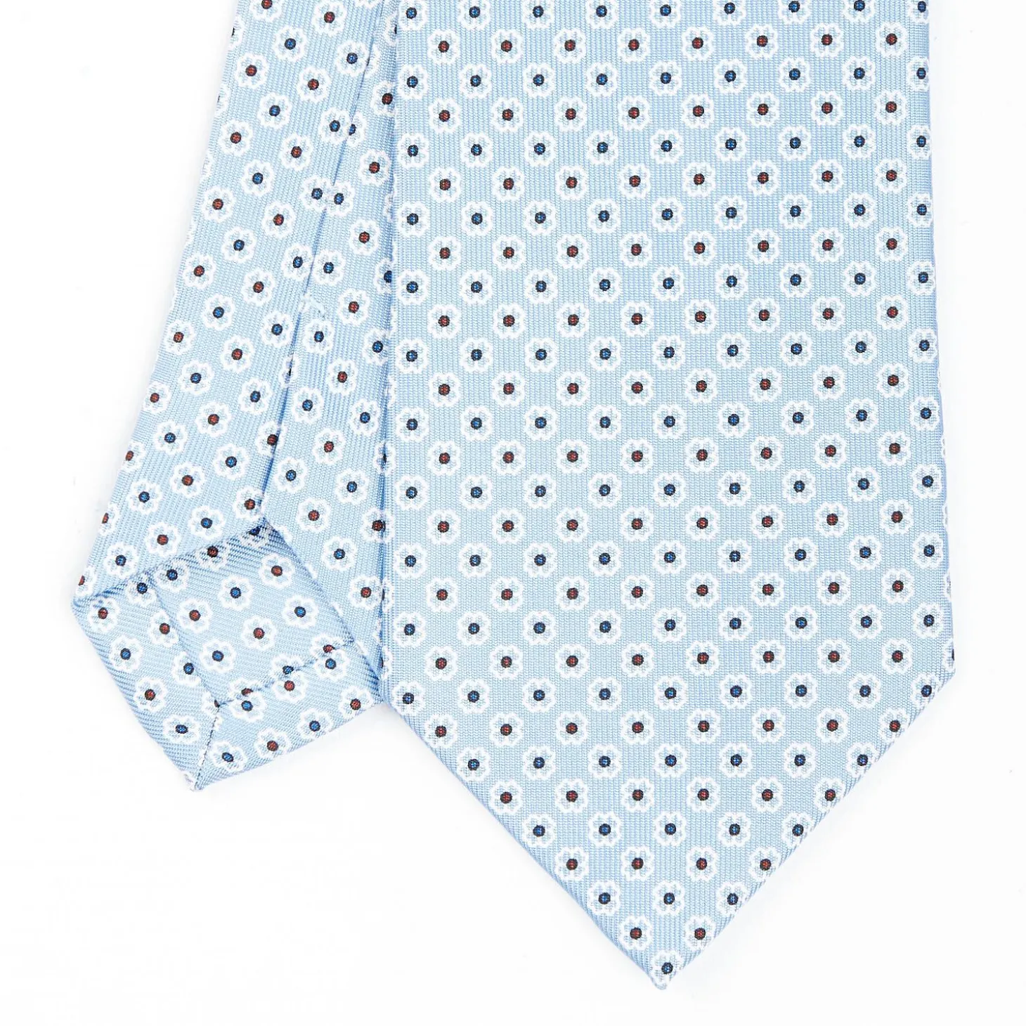 Light Blue Sartorial Classic Silk Tie - Small Flower Pattern