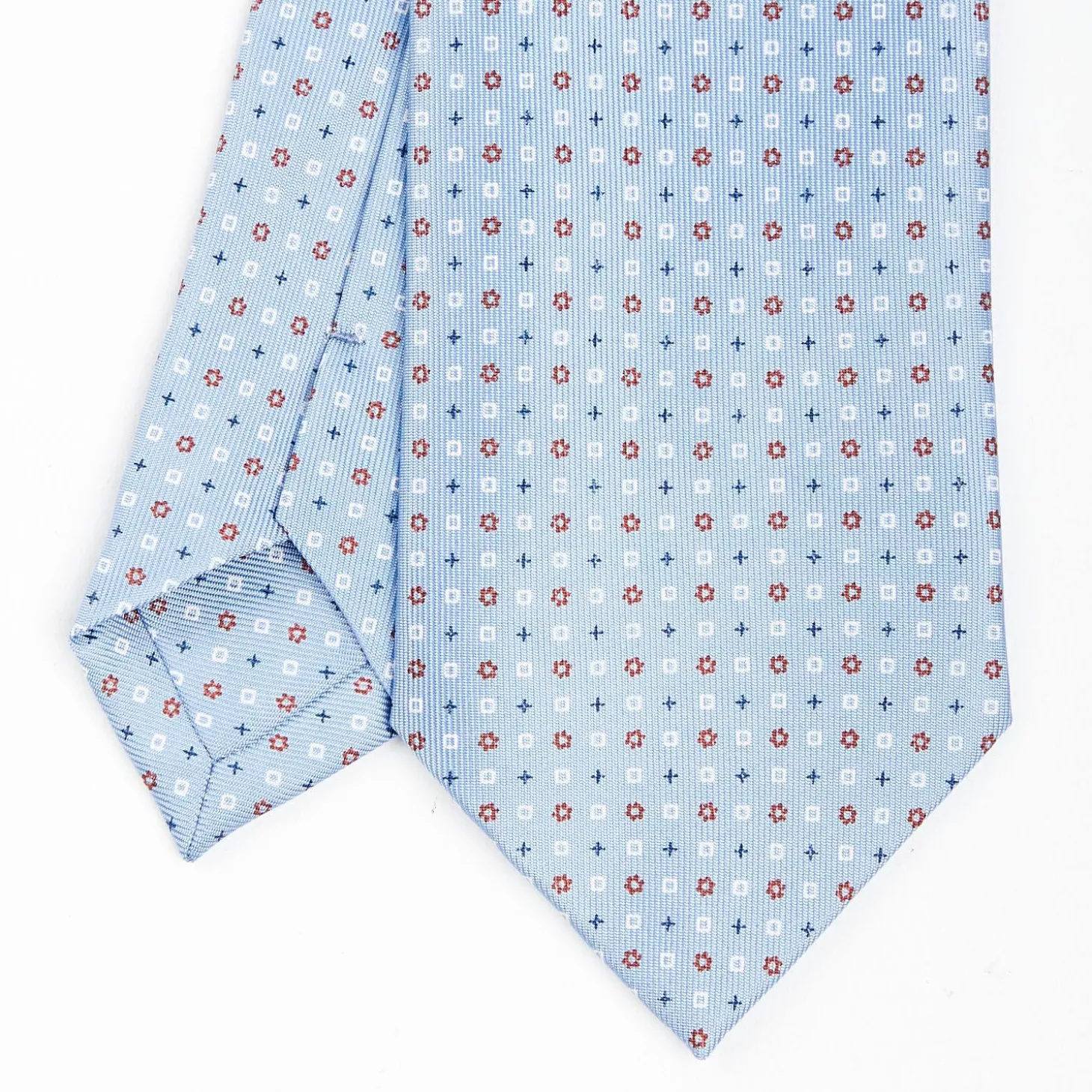 Light Blue Sartorial Classic Silk Tie - Small Flower Pattern
