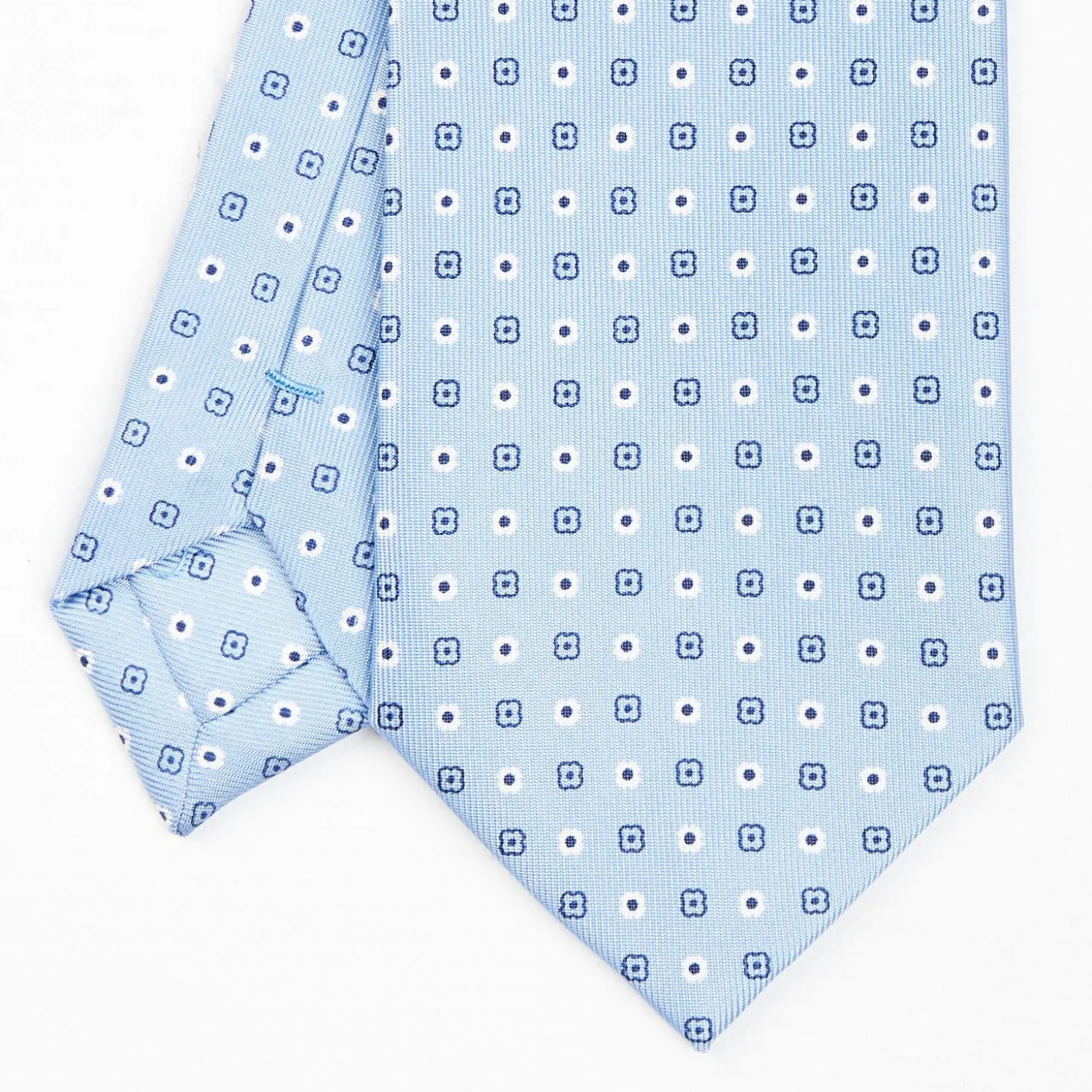 Light Blue Sartorial Classic Silk Tie - Small Flower Pattern