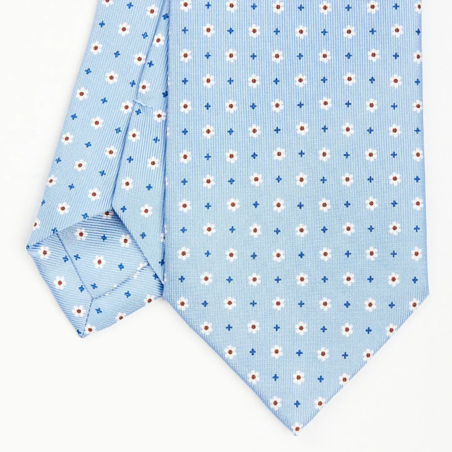 Light Blue Sartorial Classic Silk Tie - Small Flower Pattern